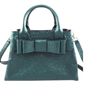 Like New KATE SPADE Ostrich Green Leather Handbag
